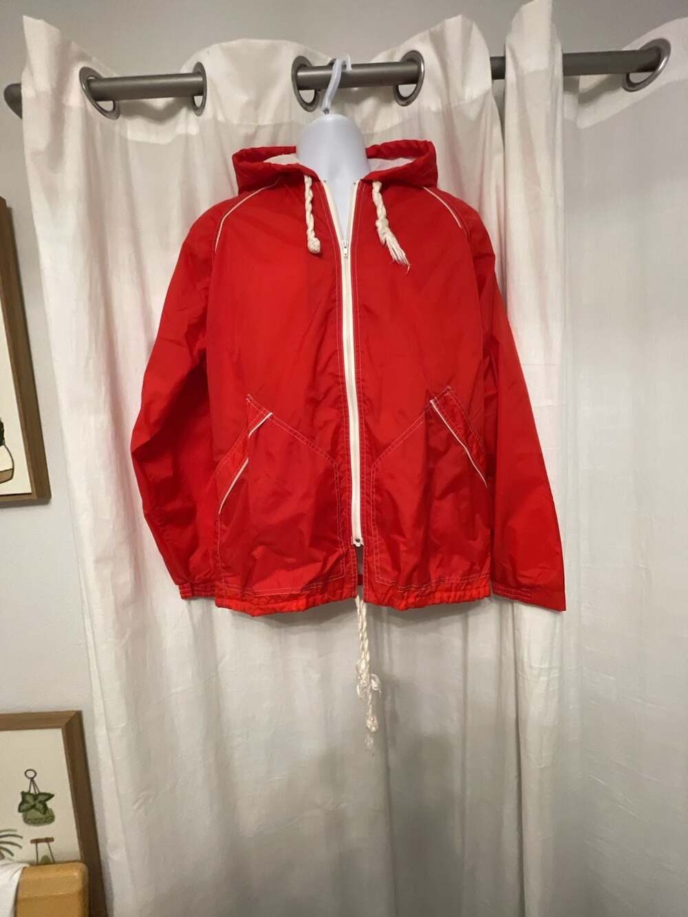 Vintage Richman Red Nylon Windbreaker Hooded Jacket with Terry Lining